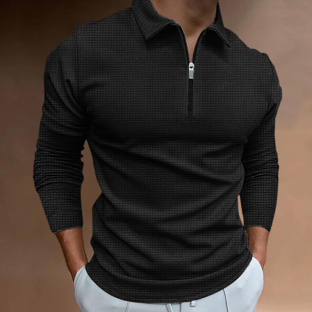 New Waffle Zip Long Sleeve Polo Shirt Men's T-shirt Top 8 Colours