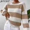 Women's Influencer-Style Striped Knit Jumper Loose-Fit, Relaxed-Fit Long-Sleeved Pullover O-Neck Knit Sweater