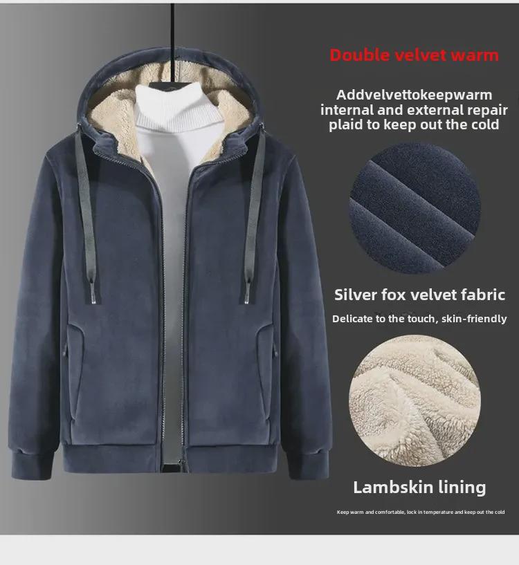 Men's Fleece Hooded Cardigan & Sweater Suit - Warm Casual Wear for Autumn/Winter
