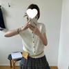 1116 spring and summer new versatile simple round neck pit strip thin short-sleeved knitted cardigan top women