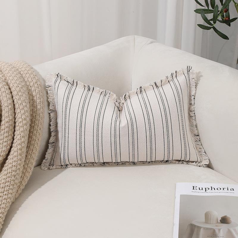 Новый стиль Полиэстер-хлопок Полосатый Пряжа-окрашенный Жаккардовый Подушка Подушка Чехол для подушки с бахромой