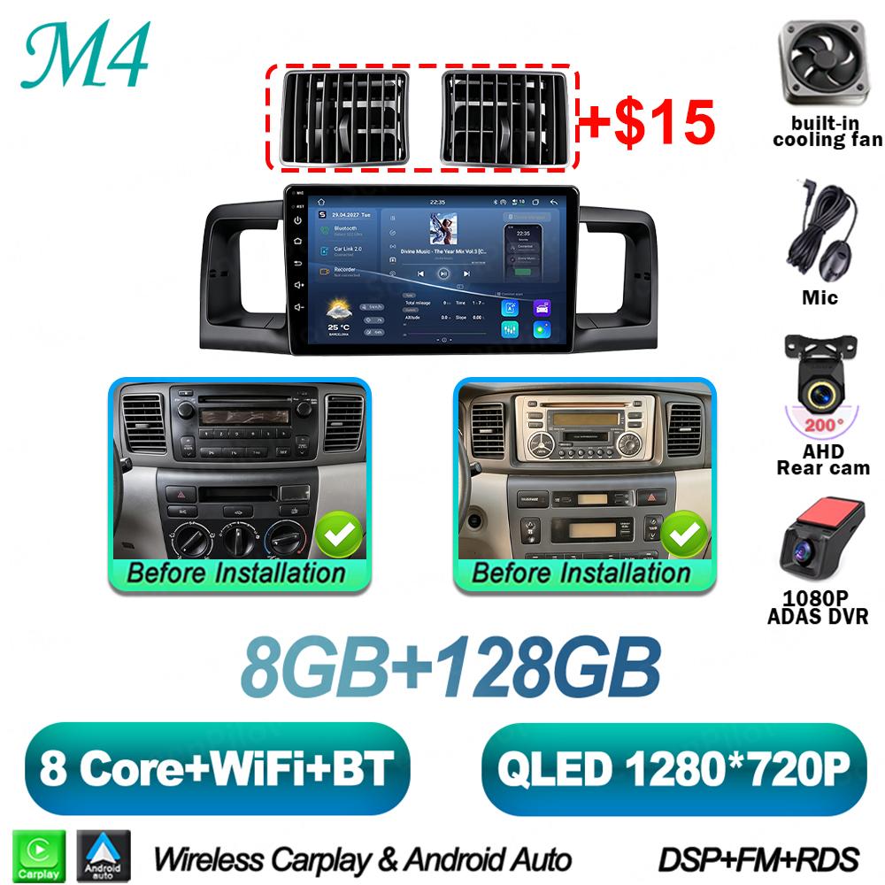Android 16 For Toyota Corolla E130 E120 2000-2006 Car Radio Stereo Head Unit Multimedia Video Player GPS Navigation 2K QLED RDS