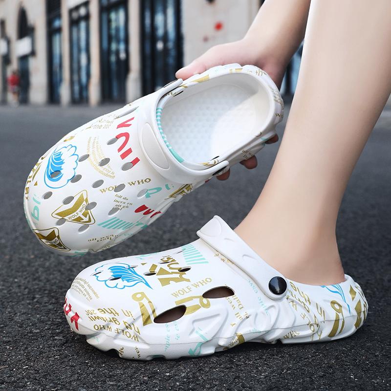 Мода 2024 года, модные дышащие тапочки для мужчин и женщин, уличные тапочки унисекс с принтом, садовая обувь, летняя пляжная обувь для пар, сандалии на платформе с противоскользящей подошвой