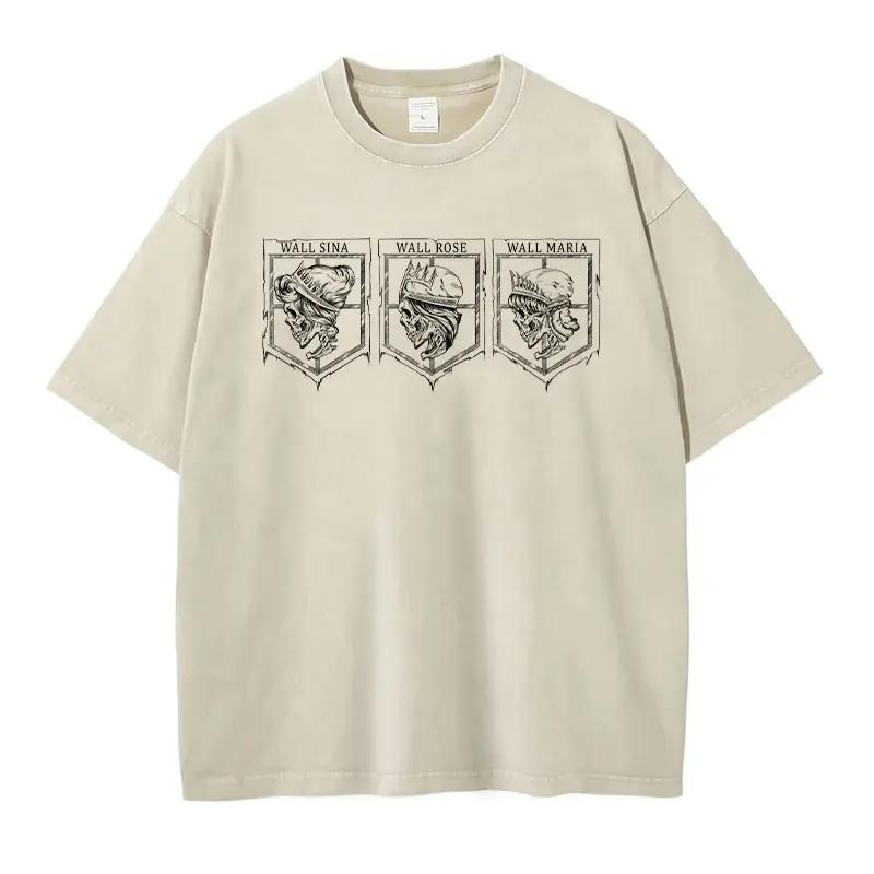 Eren Jaeger T-shirts Vintage Washed Anime Titan On Attack T Shirt Manga Shingeki no Kyojin Levi Mikasa Short Sleeve Tops Tees