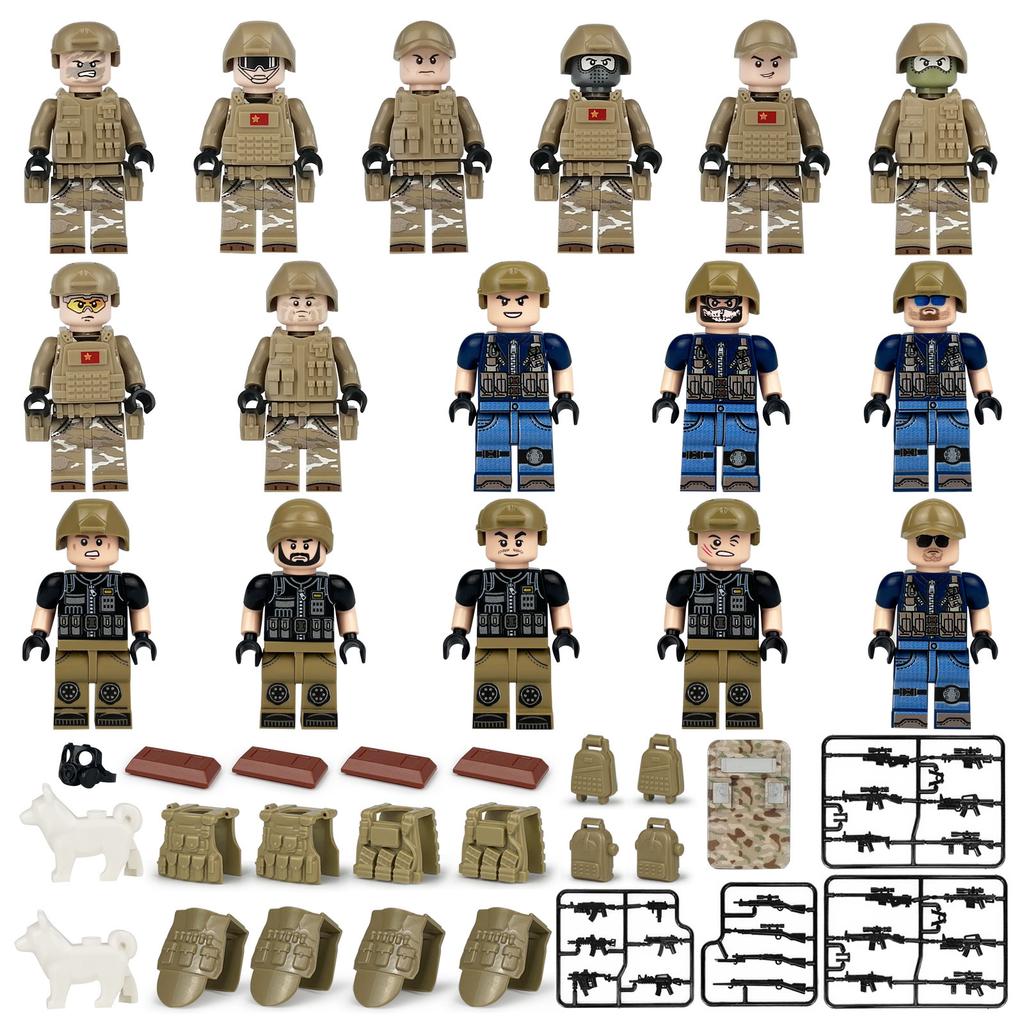 Meigao package O-3 special forces police doll with gun Geely suit children's assembled building block toy
