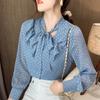 Women Blouses Shirts 2025 Spring Long Sleeve Women Blouse Shirt Bow Collar Chiffon Blouse Shirt Women Tops J657