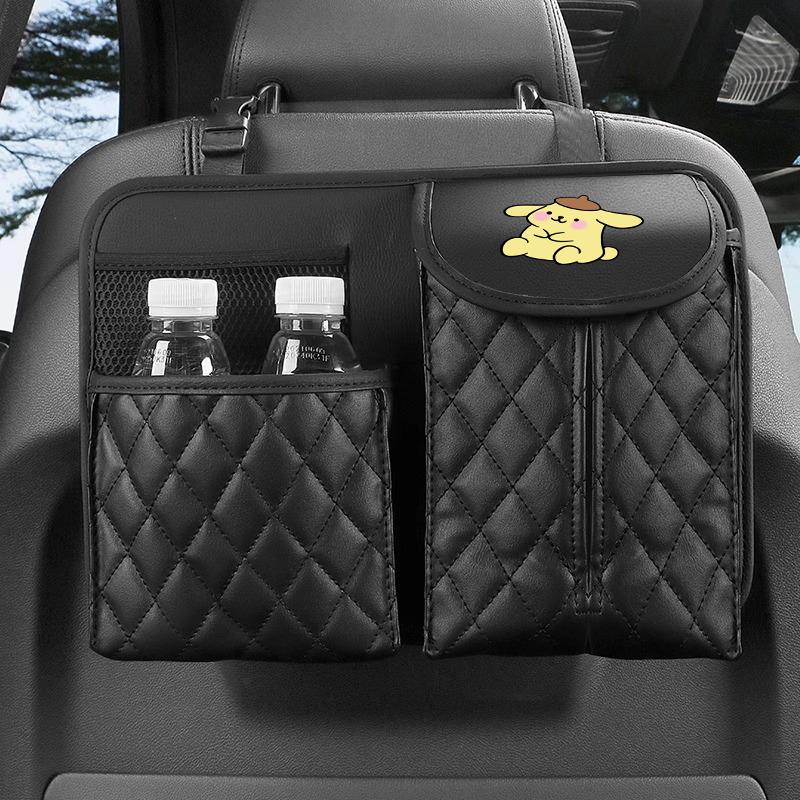 Sanrio Car Seat Back Storage Bag Leather Organizer Cinnamoroll Kuromi Hello Kitty Pochacco Pompompurin Mymelody Auto Collecting