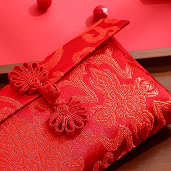 Chinese New Year Red Cash Envelope Faux Silk Red Pocket Embroidery Dragon Pattern Tassel Money Holder Cash Coin Gift Lucky Money Envelope Happy
