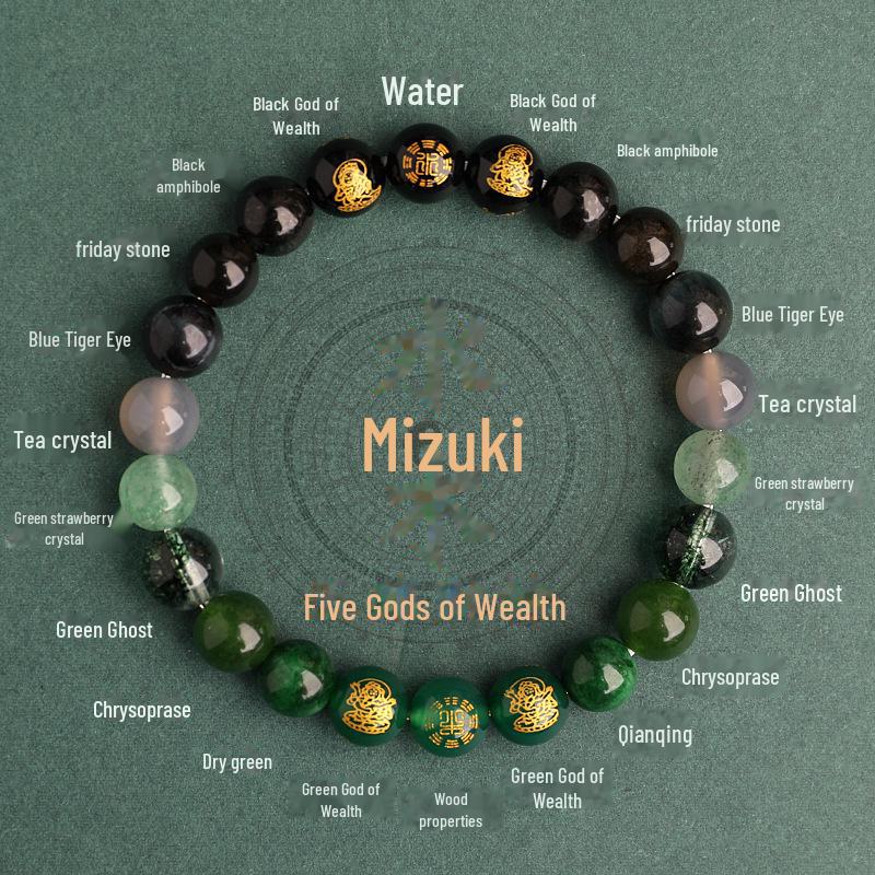 Двойной элемент Вода и Дерево Пятисторонний Бог Богатства Благоприятный Кристалл Браслет для Мужчин и Женщин