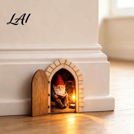 Wooden Gnome House Accessories Opening Fairy Door with Hidden Scene Miniature Wall Decor Decorative Frame Accents 2D Flat Reading Scene Hinged