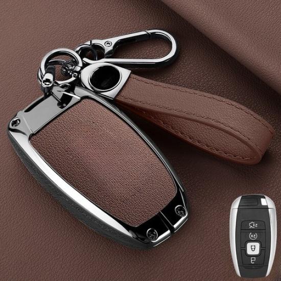 Alloy Leather Car Key Case Cover For Lincoln MKC MKZ MKX Navigator Continental