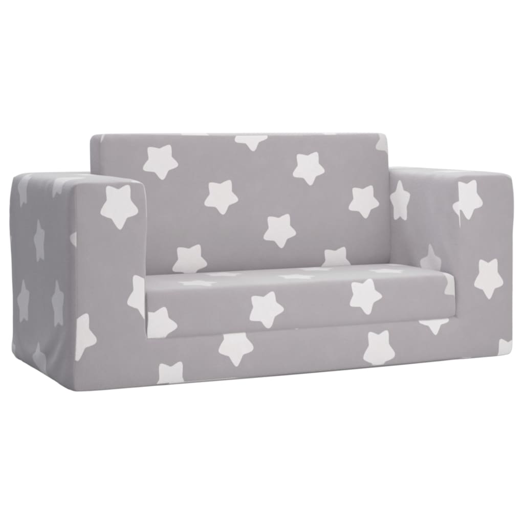 Kids Sleeper Sofa 2 Seater Light Grey with Stars Soft Plush