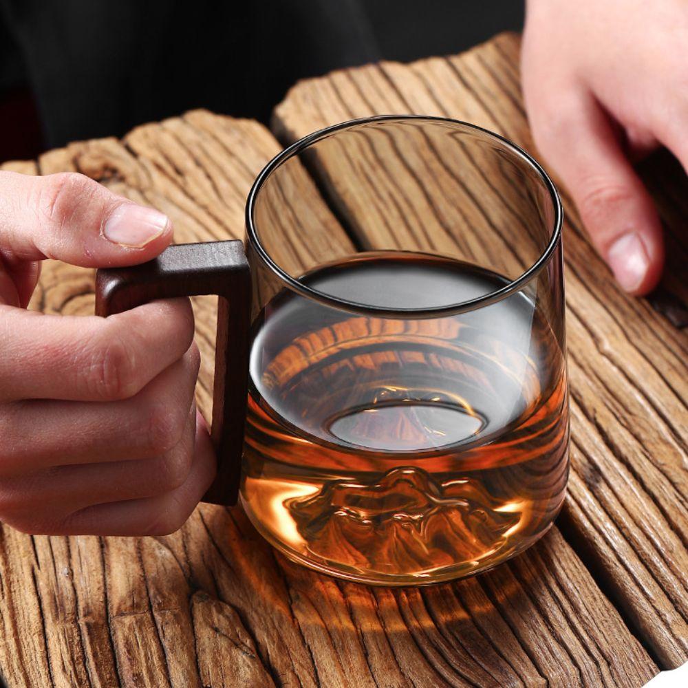 Внутренний Горный Выступ Стеклянная Чашка Деревянная Ручка Чайная Чашка Посуда Чашка для Питья Воды Молочный Чай