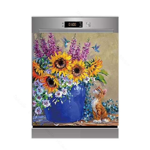 3D бамбуковая текущая вода, свеча, камень, посудомоечная машина, холодильник, морозильная наклейка, детская художественная крышка двери холодильника, обои, кухонный декор