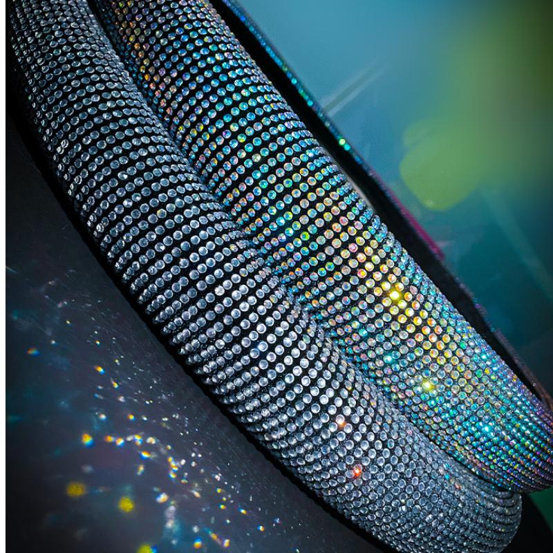 Универсальный блестящий чехол на руль со стразами диаметром 38 см для женщин, сверкающий автомобильный противоскользящий дышащий чехол на руль с кристаллами и бриллиантами