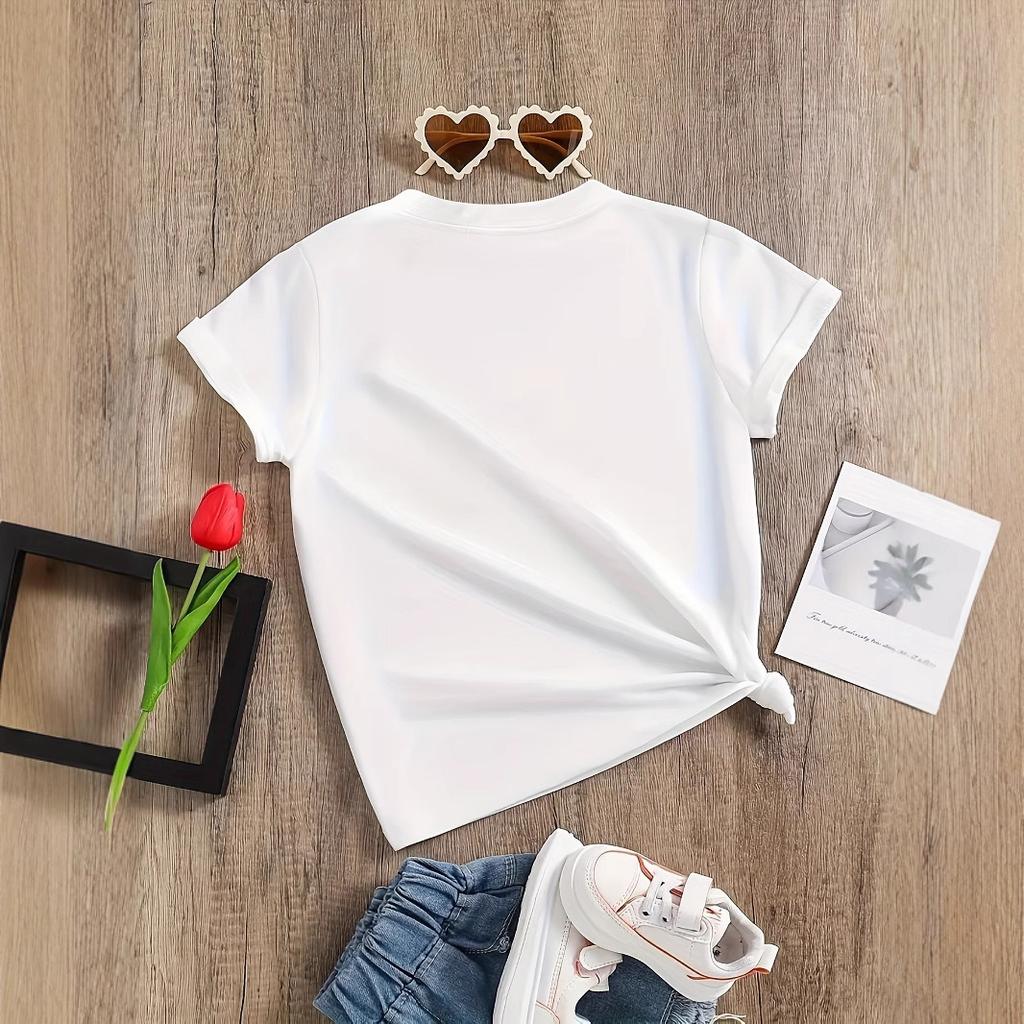 Футболка с круглым вырезом и коротким рукавом с принтом фламинго для девочек, летняя детская повседневная футболка