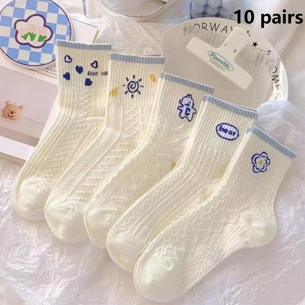 10 пар коротких носков с рисунком из мультфильмов, милые носки до щиколотки с медвежонком, милые носки средней длины, весна