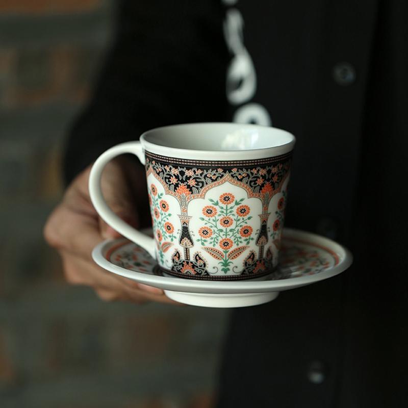 200ML Ceramic Coffee Cup Saucer Set Turkish Style Vintage Tea Mug Elegant Porcelain Cup for Afternoon Tea Home Cafe Drinkware