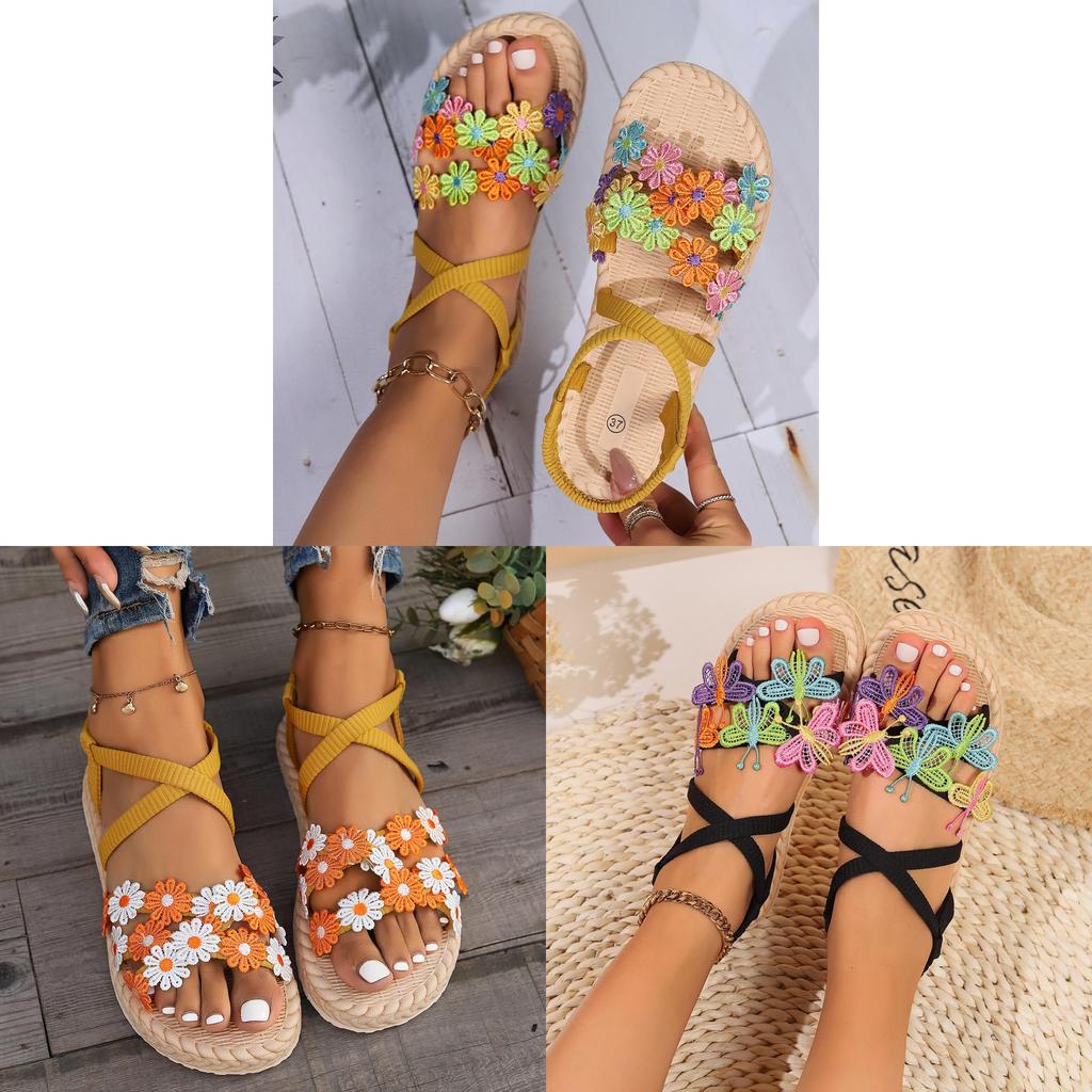 Summer Fashion Womens Cross Strappy Flower Sandals Eva Sole For Casual Wear
