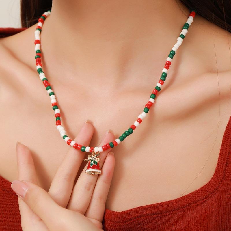 Снежинка Рождественская елка Санта Клаус Подвеска Чокеры Женское Рождество Красочные бусины Ожерелье Цепочка для ключицы Рождественские подарки