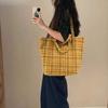 Autumn Winter Vintage Ginger Yellow Plaid Large Capacity Tote Bag Commuter Versatile Handheld Shoulder Underarm Bag