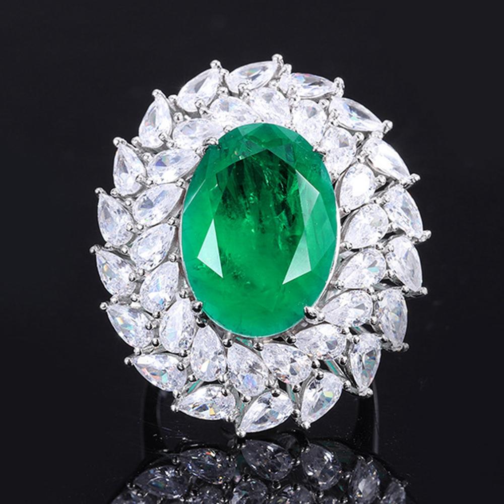 Fashion 18K Gold Plated 13*18MM Fancy Vivid Courndum Ring for Women Engagement Gift 925 Sterling Silver Fine Jewelry