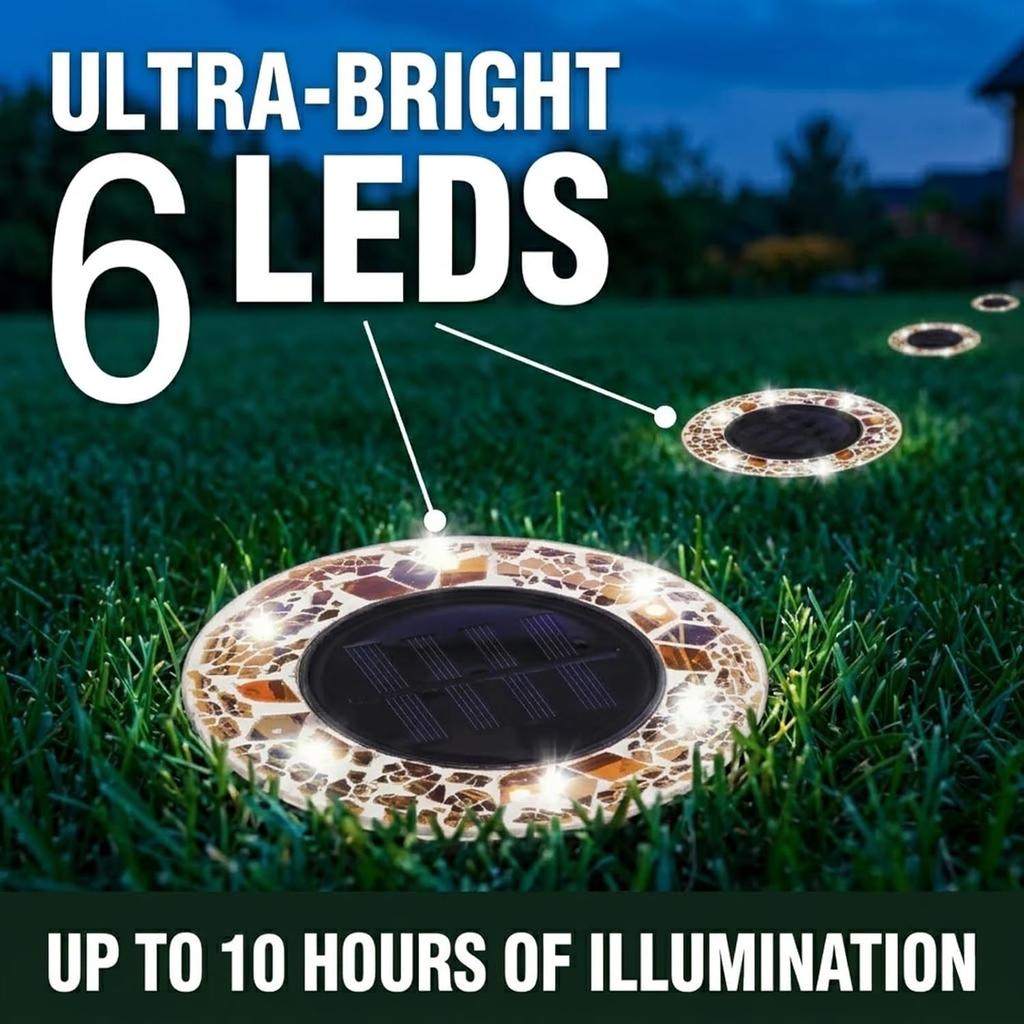 Flat Mosaic Solar Disk Lights Outdoor Waterproof Anti-Rust Garden Lighting Decor for Pathway Garden Yard Law