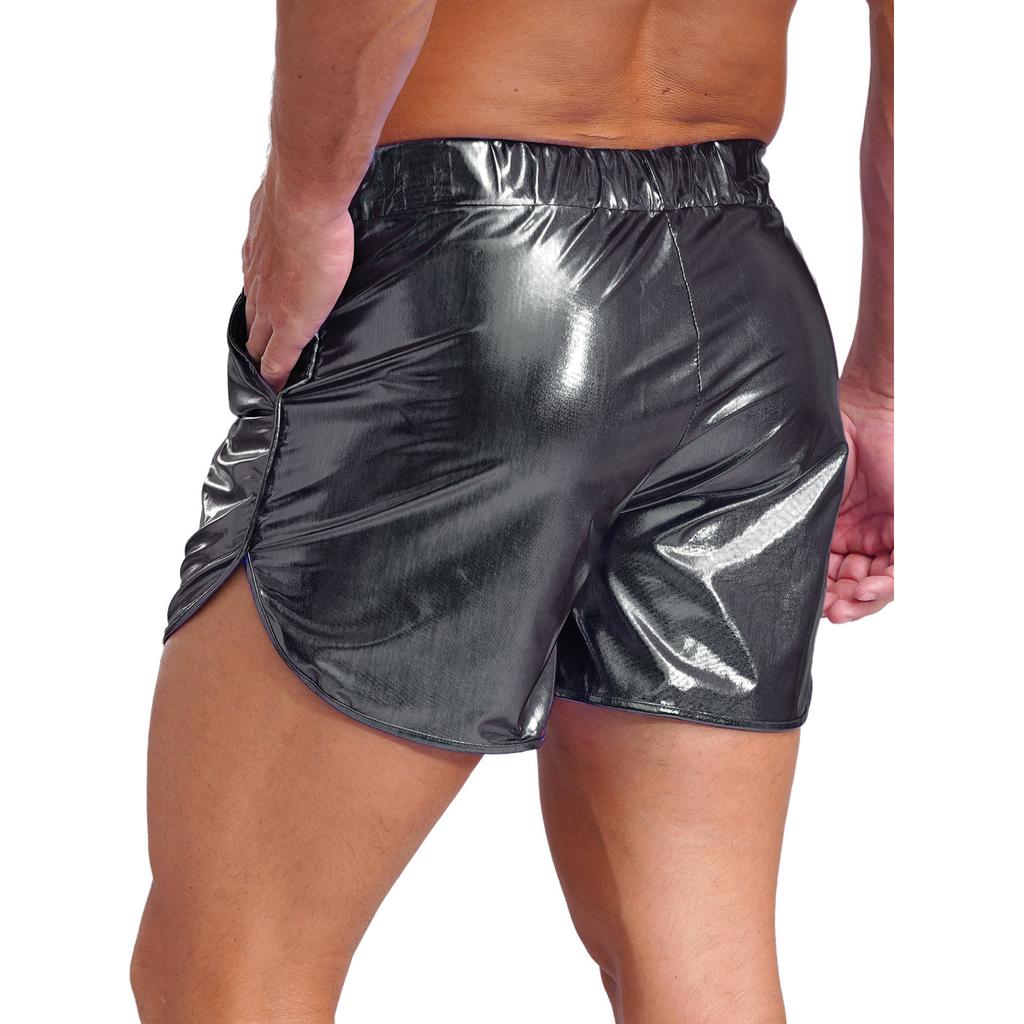Мужские металлизированные шорты для тренировок M-XL: Блестящие Короткие Шорты с Эластичным Поясом и Боковыми Карманами для Бодибилдинга, Тренажерного Зала и Йоги
