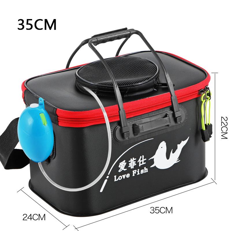 Foldable Wear-resistant Waterproof EVA Fishing Barrel Fishing Box Tools Box Optional Rechargeable Oxygen Pump 30cm/35cm/40cm/45cm/50cm Size Choices