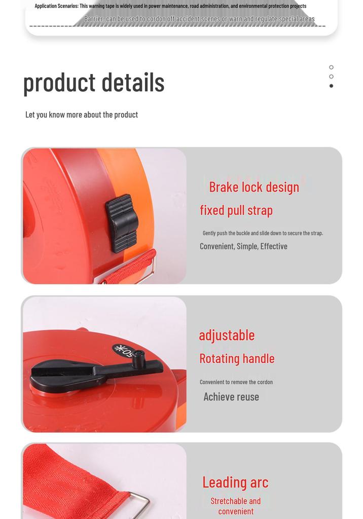Reflective Retractable Construction Warning Tape, 20-100m Thickened Canvas Isolation Belt