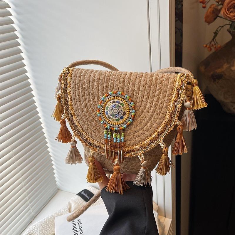 Сумка с бахромой в стиле бохо, женская плетеная сумка в этническом стиле, сумка для телефона через плечо в морском стиле