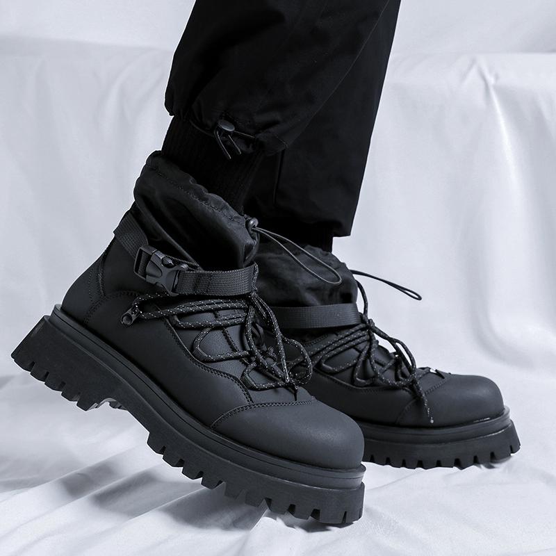 Fashion Thick soled men's boots Trendy designer style Daily Office Outdoor Leisure Party Street walking fashion Youth Adult Black Shoes