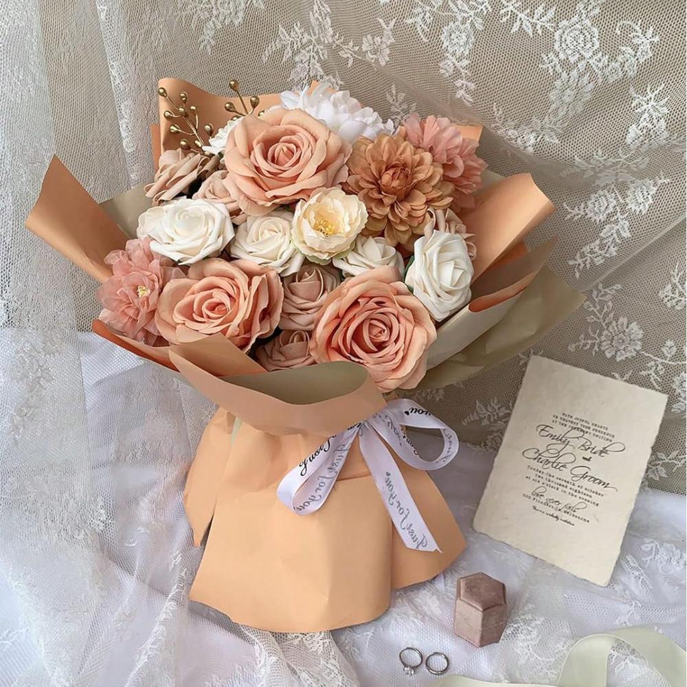 Шелковые цветы Искусственные цветы Комбинированные цветы Микс Розы Пионы со стеблями для самостоятельной свадьбы Свадебные букеты Украшения для стола на празднование рождения ребенка Домашний декор