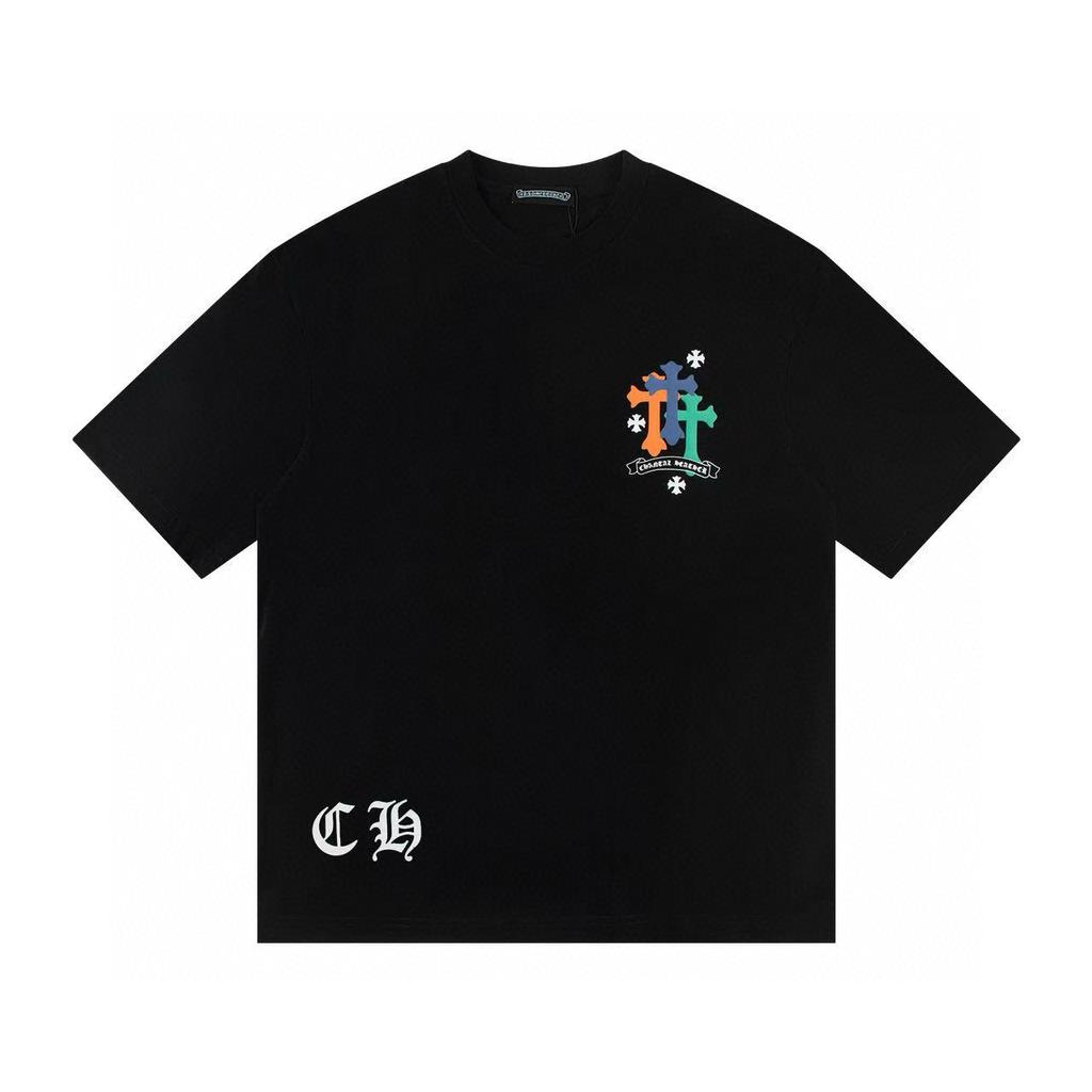 W346 CHROME HEARTS Лето 2026 Новый Высококачественный Хлопок Круглый Вырез Свободный Большой Размер Мужская и Женская Футболка Футболка для Пары