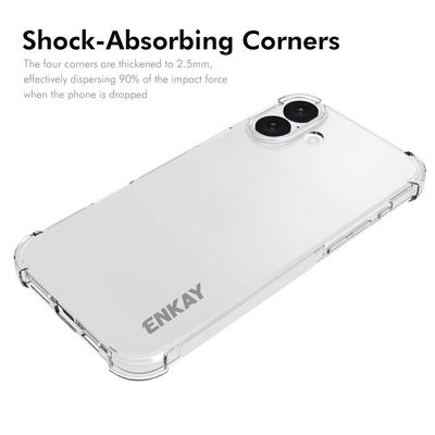 Чехол ENKAY HAT PRINCE для iPhone 16 Plus, прозрачный, с защитой углов от падений, из ТПУ.