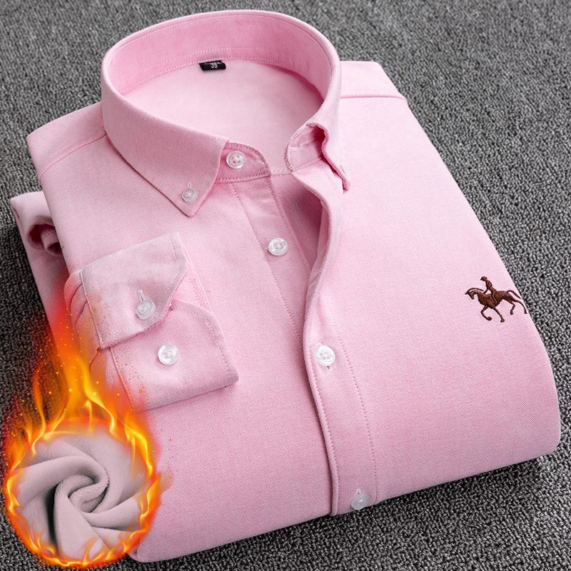 Теплые рубашки из хлопка оксфорд однотонные с длинным рукавом зимняя деловая повседневная одежда логотип 2 слоя