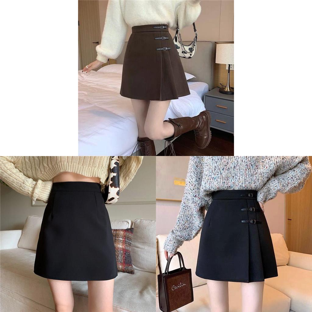 Classic Womens Black Wool Blend Mini Skirt With High Waist And Pleats For Spring Fashion