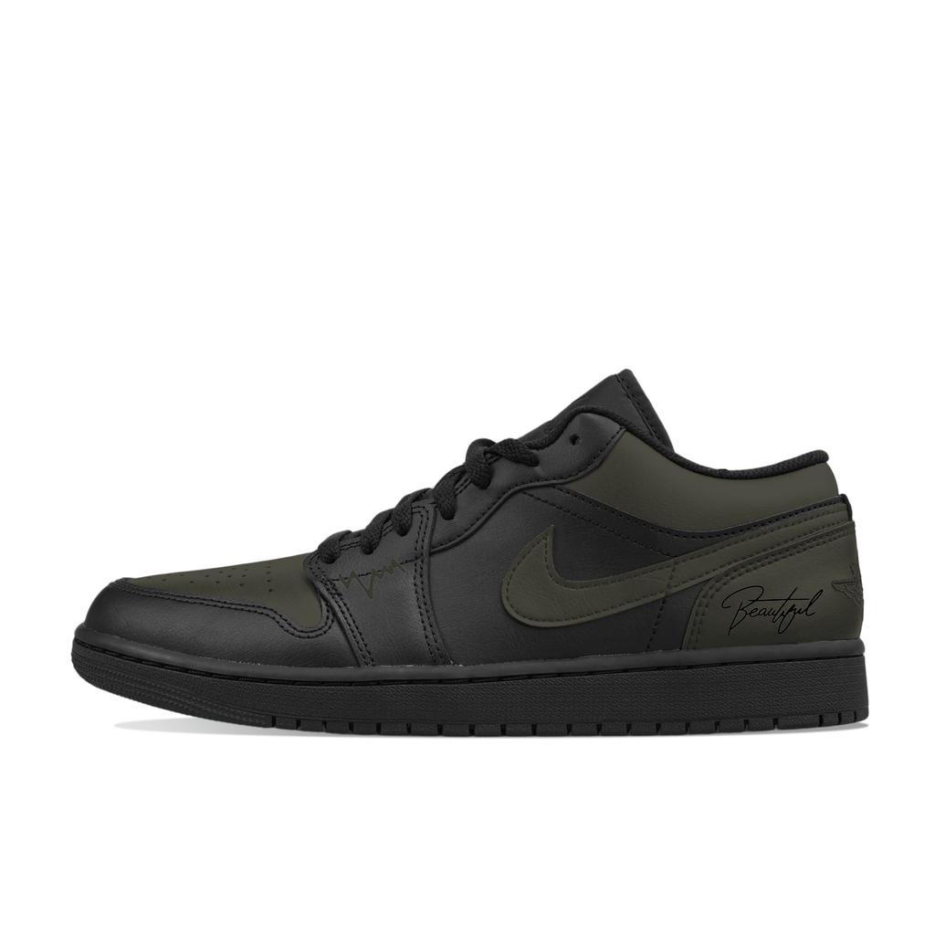 Jordan Air Jordan 1 Cushioning, Wear Resistant Low top Vintage Basketball Shoes Men's Army Green 553558-093(Team695-)