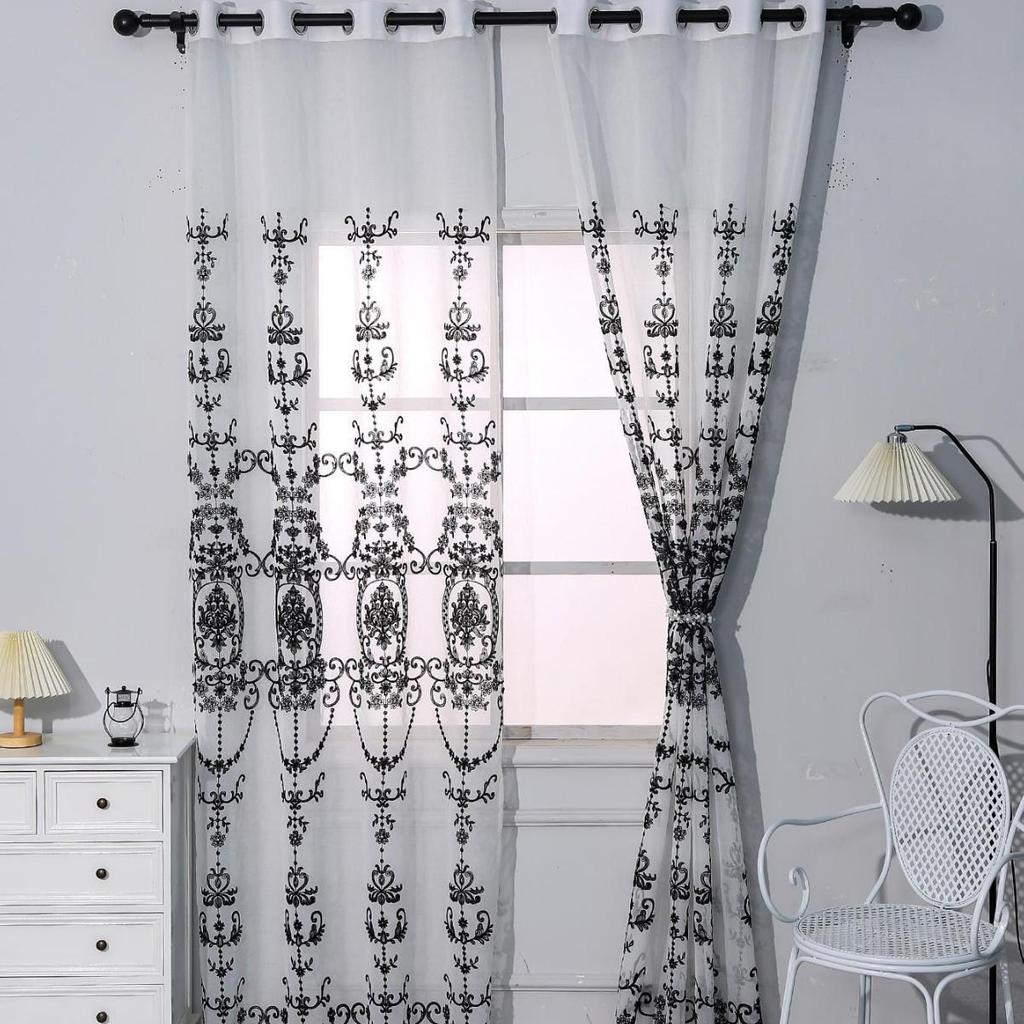 Contemporary White Embroidered Blackout Curtain for Living Room, Bedroom, and Balcony