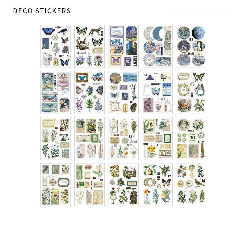 20 листов винтажной книги наклеек из ПЭТ-материала Diy Diary Butterfly INS Album Scrapbooking Retro Flower Material Paper Decorative Stickers
