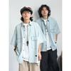 Retro Denim Workwear Short Sleeved Shirt, Men'S And Women'S Summer Fashion Brand, Japanese Retro Half Sleeved Trend, Cool And Loose Shirt