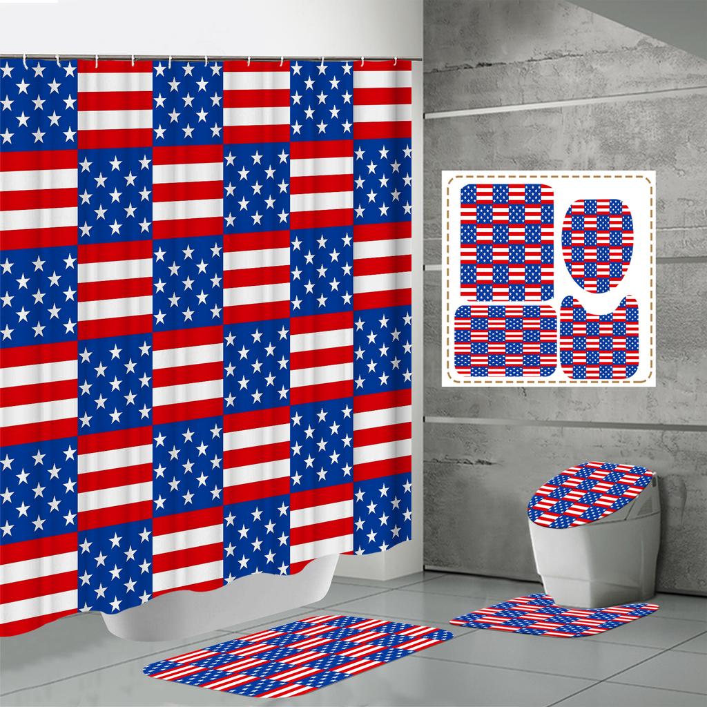 4PCS Shower Curtain Sets With Shower Curtain And Rugs Toilet Lid Rug U Shape Mat And Bath Mat Bathroom Set With 12 Hooks