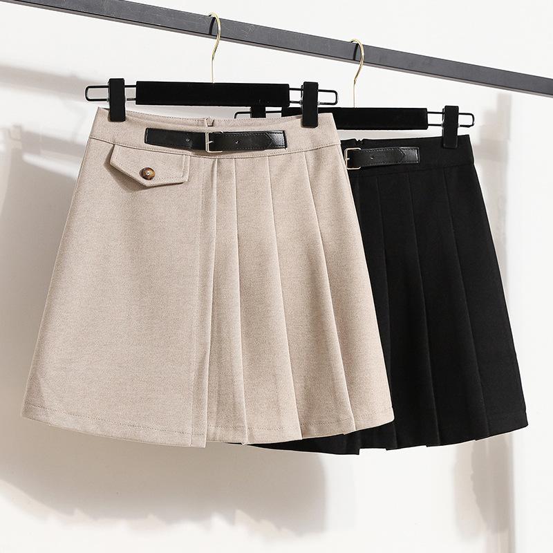 Юбка А-силуэта в корейском стиле, большой размер, шерстяная короткая юбка JK с высокой талией, высококачественная черная универсальная плиссированная юбка