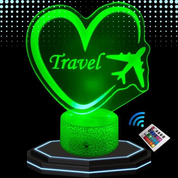 Lampe de Chevet 3D LED Thème Voyage Travel Avion , Veilleuse Changement de Couleurs, Lampe tactile Bureau et Chambre, Cadeau Noël