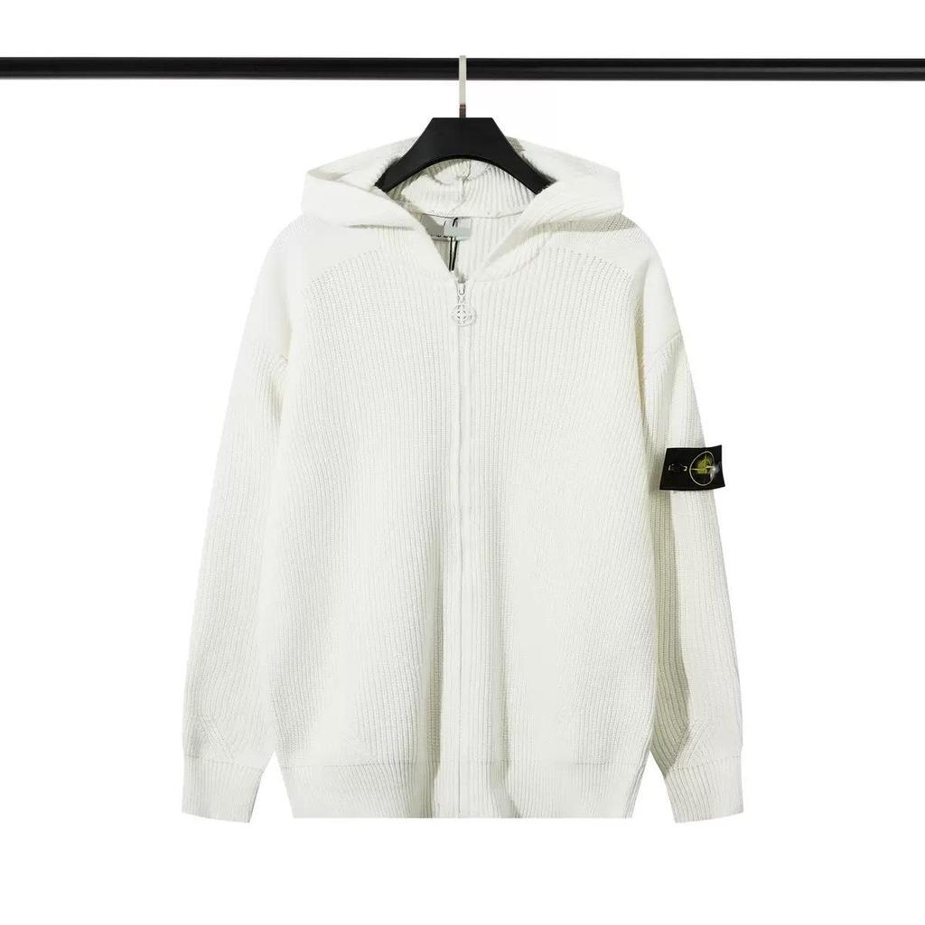 STONE Унисекс Кардиган на молнии с воротником-стойкой и нашивкой Вязаный свитер для осени/зимы