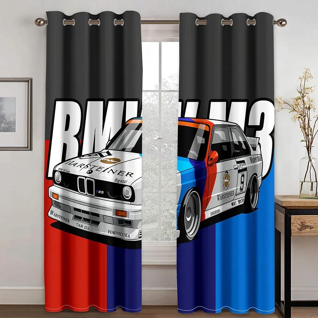Синий грузовик гоночный автомобиль внедорожник тонкие окна шторы для мальчиков гостиная спальня балдахин декор 2 шт бесплатная доставка