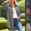 New Women's Cotton and Linen Striped Shirt, Mid Length Long Sleeved Pocket Top
