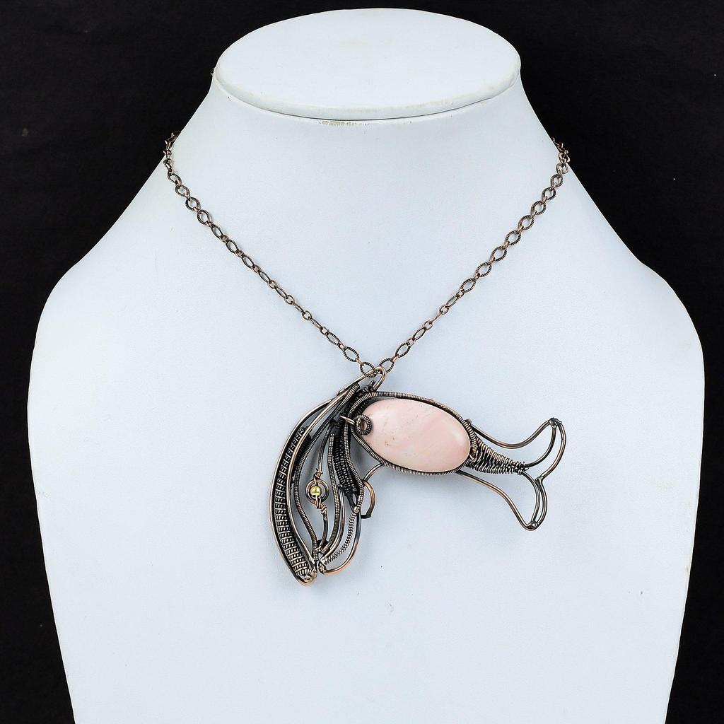 Подвеска из розового опала, подвеска из медной проволоки, подвеска ручной работы, ювелирные изделия из драгоценных камней, подвеска в виде рыбы, подарок для нее, красивые медные украшения