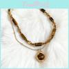 Tiger Eye Beaded Necklace With Geometric Shape Steel Pendant For Elegant Casual Attire