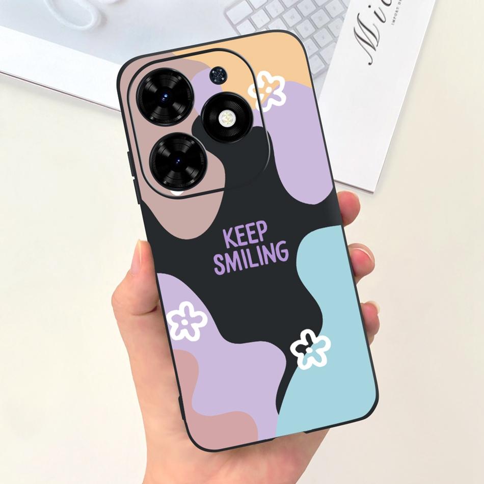 Чехол для Tecno Spark Go 2024 Милый Цветочный Узор Сердечки Конфетный Цвет Мягкий Силикон Тонкая Задняя Крышка Телефона Для Spark Go (2024) BG6